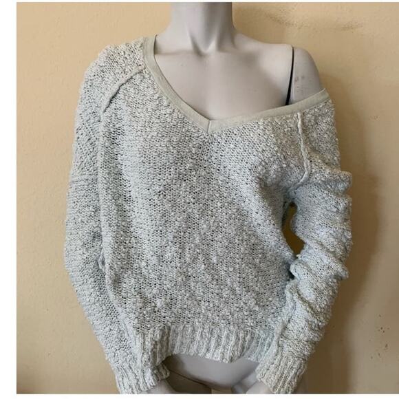 Free People mint green song bird textured oversized boucle sweater size small - Picture 6 of 13